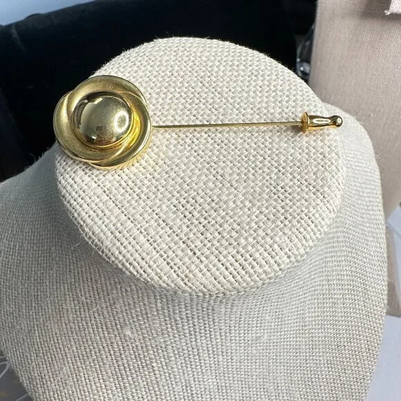 Vintage Signed Monet Gold-Tone Signed Stick Pin Brooch W/ Swirl Design 80s Retro - Picture 8 of 8